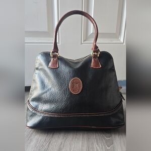 Vintage Black Leather Doctor Bag Structured Satchel Gold Hardware Preppy